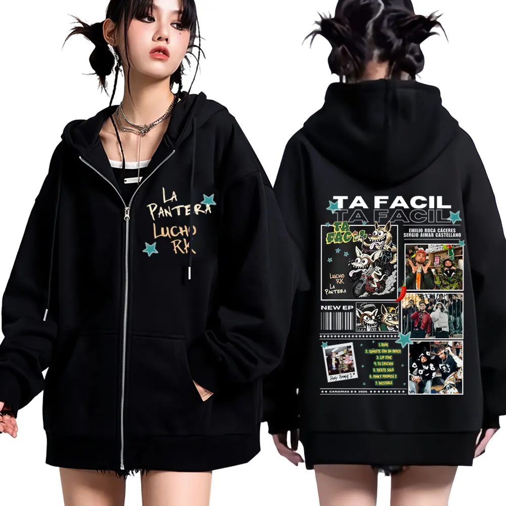 

Рэпер La Panter Lucho Rk Ta Facil Album 2025 Tour Модная толстовка на молнии с принтом Мужской спортивный костюм в стиле Харадзюку в стиле хип-хоп большого размера на молнии