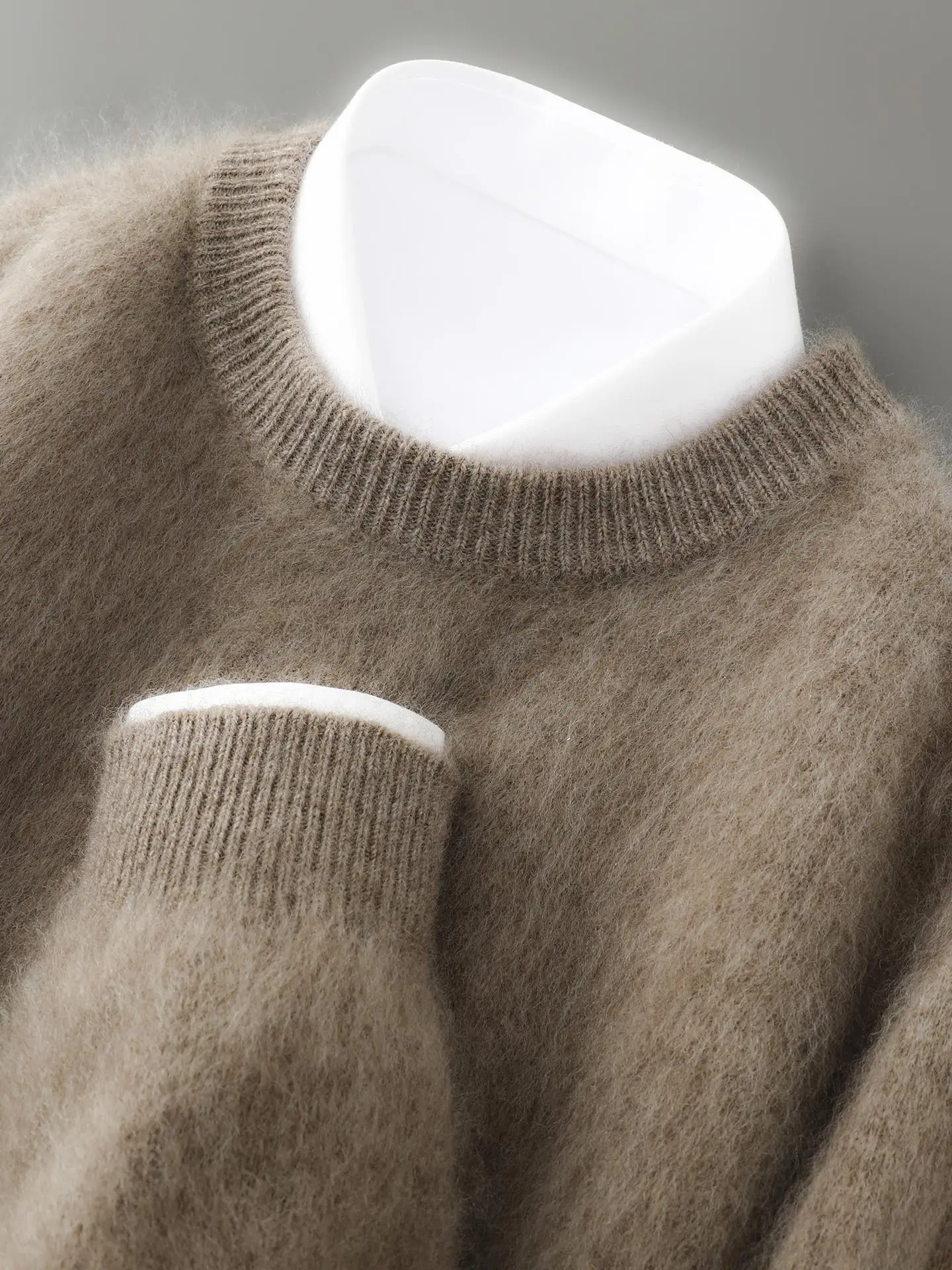 

Осенне-зимний утепленный свитер из чистой шерсти, вязаный, повседневный, свободного кроя, пуловер для мужчин, мягкий, теплый, с круглым вырезом