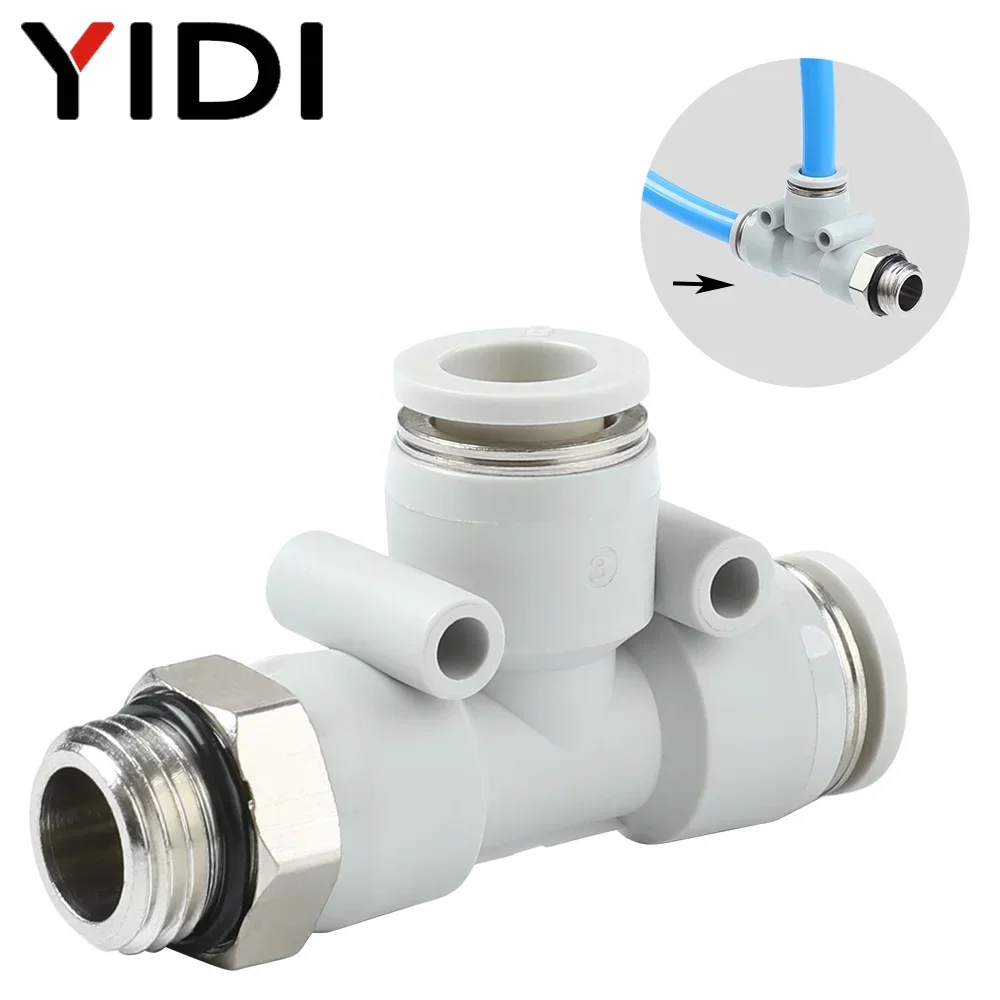 5/10pcs Pneumatic G Thread Male Tee Air Hose Pipe Tube Connector Connection Fitting Fittings Three way Set 8mm 10mm 6mm 1/4 1/2