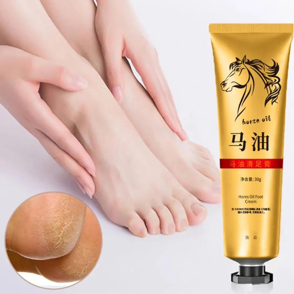 Crema antigrietas para pies, crema de aceite de caballo para reparación de talón agrietado, eliminación suave de callos de piel muerta, cuidado de la piel de los pies de manos antisecado, 30g