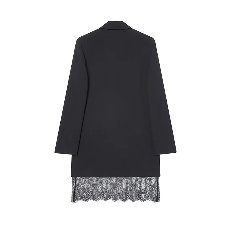 Blazersjurk Dames Lente 2026 Nieuw Zwart Elegant Kant Decoratie Damesjurken Chique Jeugd Reizen Vakantie Jurk Straat