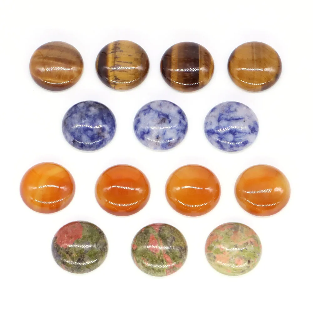 5pcs/Lot Natural Stones Cabochon Round Beads 6 8 10 12 14 18 20 25mm Gems Crystals Cab Cameo DIY Jewelry Rings Necklace Earrings