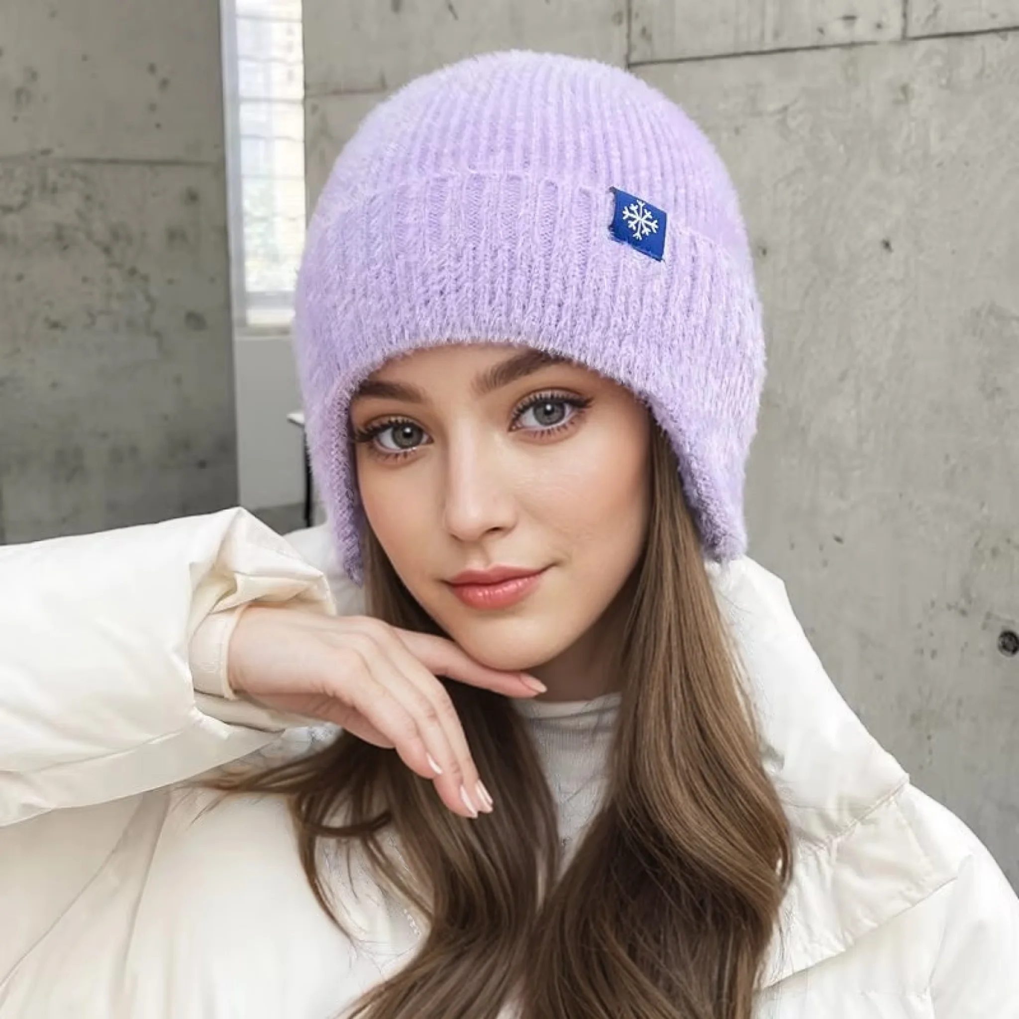 New Women Candy Colors Earflap Winter Hat Fashion Faux Fur Knitted Hat Kpop Style Soft Beanie Hats Female Streetwear Cap