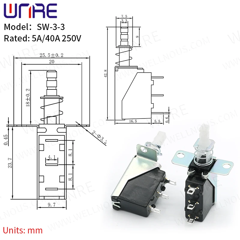 Self-locking Power Switch SW-3-3 White Handle 3pin With Spring TV Keyboard Home Appliance Switch Button Accessorie