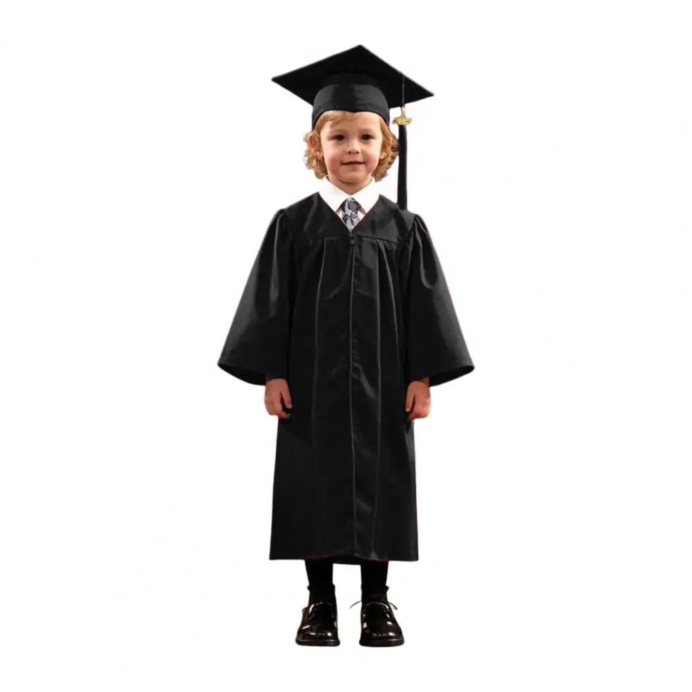 2025 Children Graduation Uniform with Hat And Tassel Zipper Closure Elementary Graduation Robe Kids Graduation Party Clothes