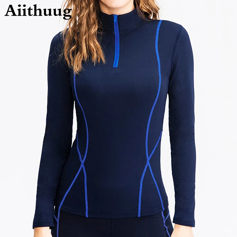 

Aiithuug Winter Warm Lightfleece Yoga Jackets Women's Stand Collar Half Zipper Line Cutting Coat Elasticity Exercise Workout Top