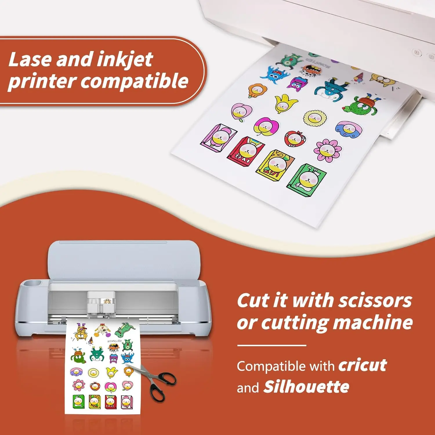 60/30 ورقة ورق لاصق فينيل للطابعة النافثة للحبر صفائح ذاتية اللصق 8.3 × 11.7 بوصة قسط غير لامع