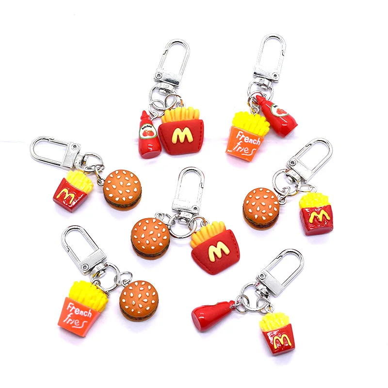 1 pz hamburger patatine fritte ketchup portachiavi per amico regalo carino creativo divertente cibo ciondolo borsa scatola portachiavi auto accessori