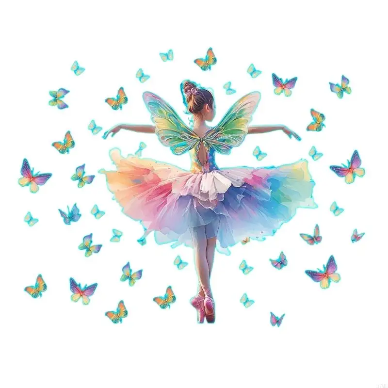 37ME Decorative Fairies Dancer Wall Decal with Butterfly, Glow PVC Sticker for Interior Wall Accent Displays