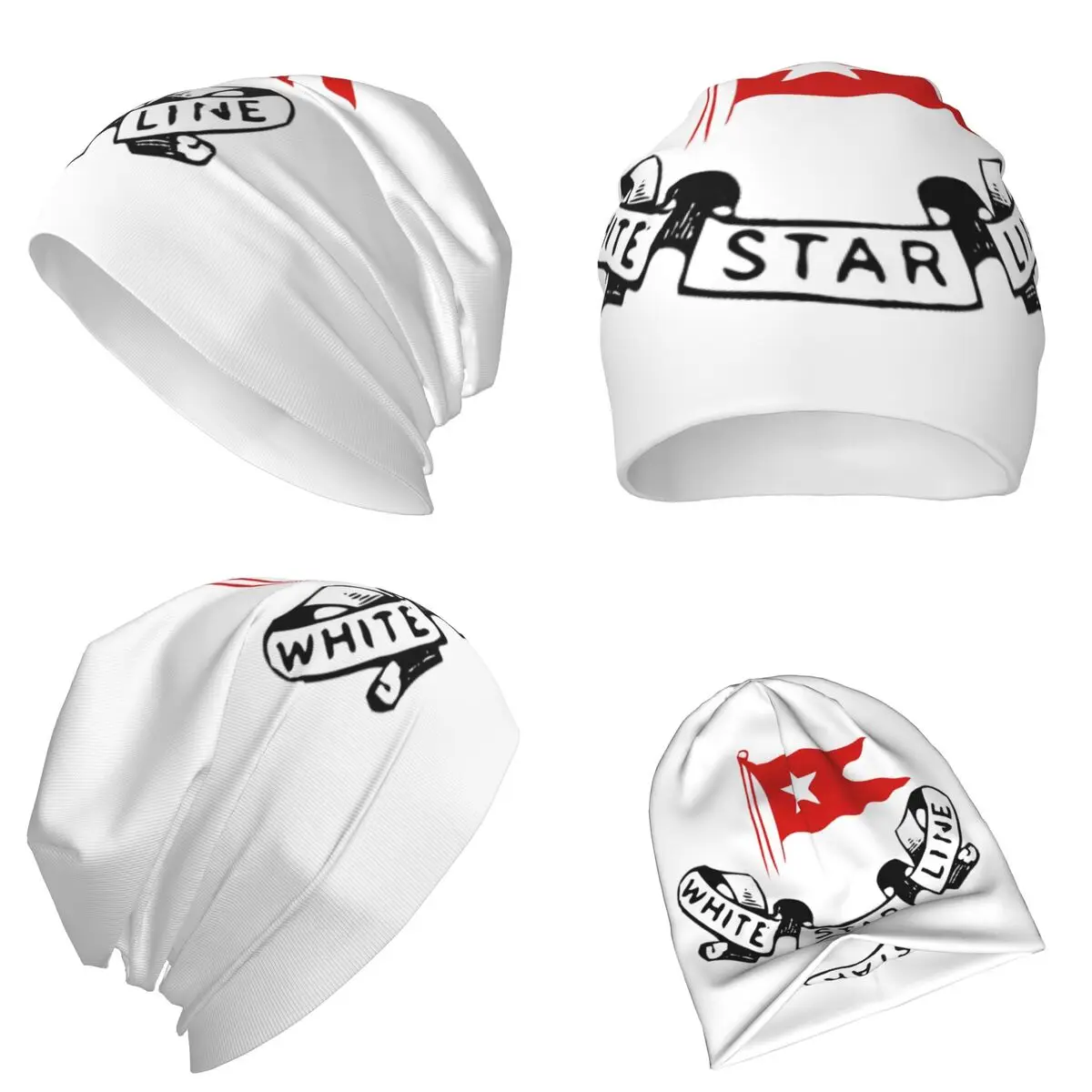 Titanic White Star Line -Red Flag With Star Logo Warm Knitted Cap Bonnet Hat Autumn Winter Outdoor Beanies Hats for Unisex Adult