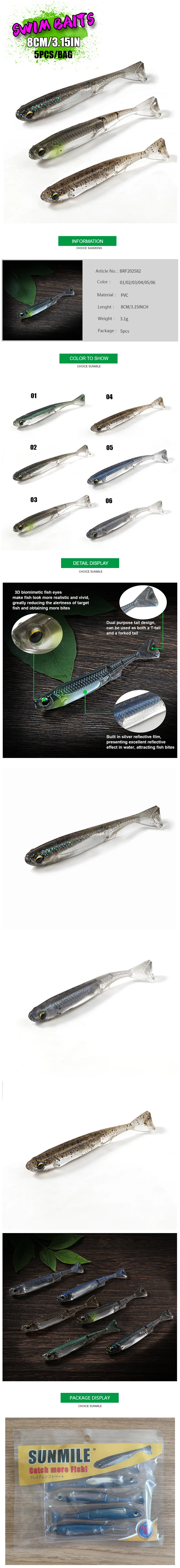 SUNMILE 5 Stück 3,1g Shad 3' Weichplastikköder Flash Fish Softbait Angelzubehör, PVC-Schwimmköder für Barsch – Detail 1