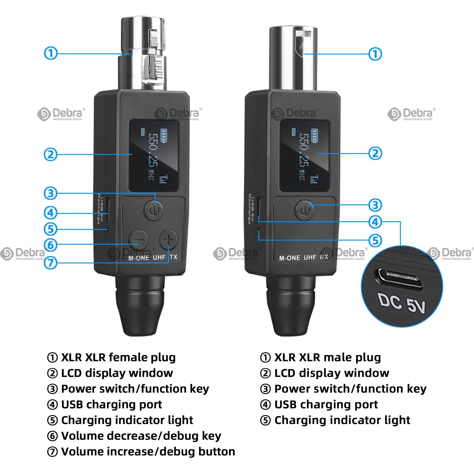 M-ONE Tragbares drahtloses UHF-Sender- und Empfängersystem, 20-Frequenz einstellbar, für tragbares Mikrofon, Gitarre, Audio – Detail 13