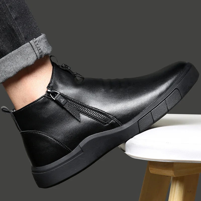 

Men Shoes Winter Chelsea Boots Genuine Leather Wool Lining Winter Keep warm outdoor Ankle Boot Snow Boots Casual Footwear