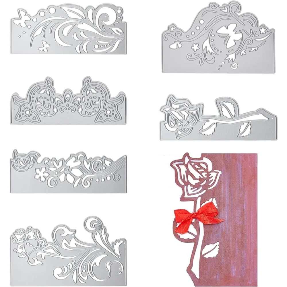 6Pcs Metal Flowers Edge Border Die Cuts Lace Butterfly Cutting Dies for DIY Scrapbook Wedding Invitation Paper Card Making Craft