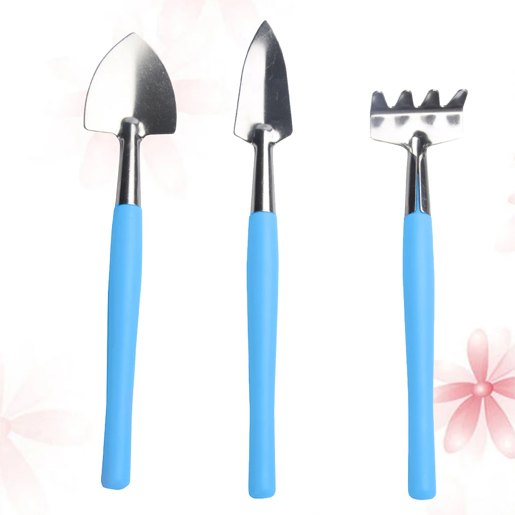 

Garden Tool Set Iron Shovel Rake Anti-Skid Handle Portable Mini Potted Flowerpot Weedling Supplies Outdoor Indoor Blue