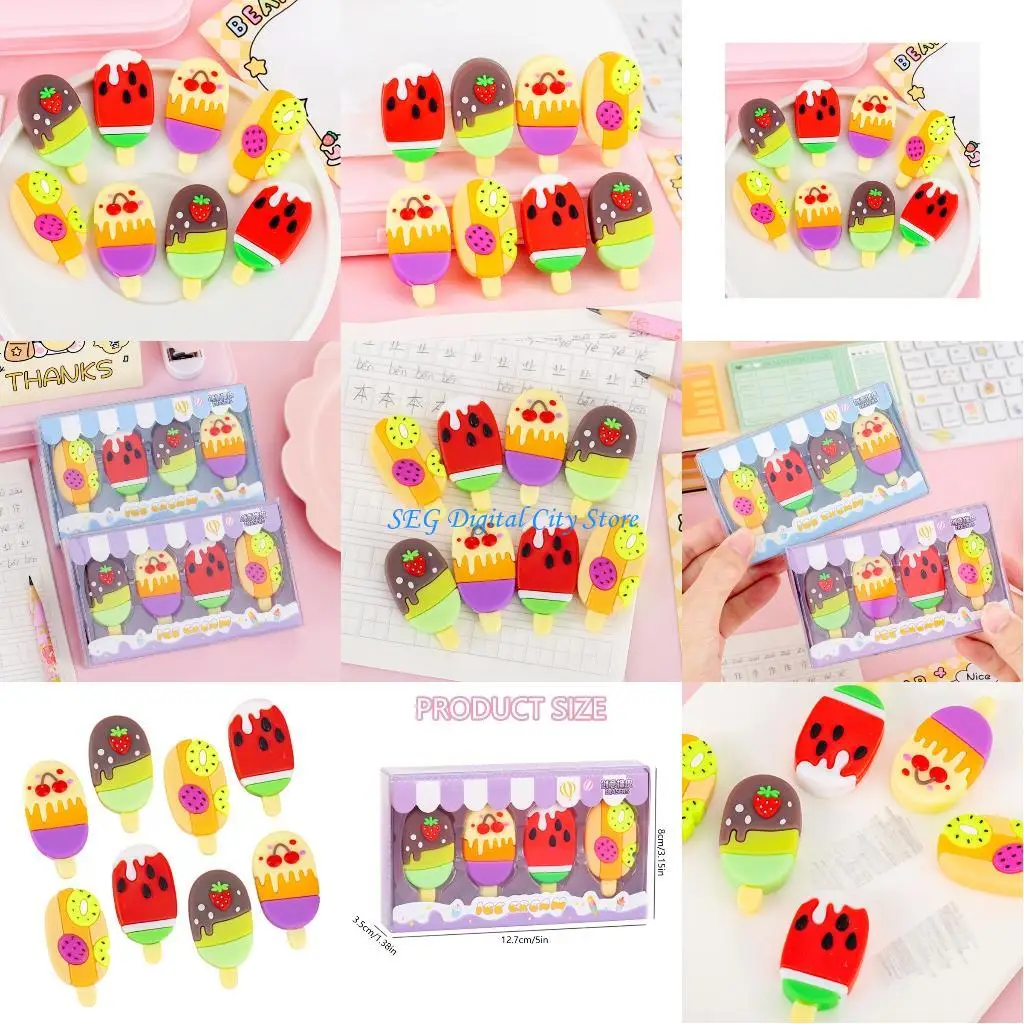 

U75B Novelty Ice Cream Eraser Student School Supplies For Daily Writing Drawing