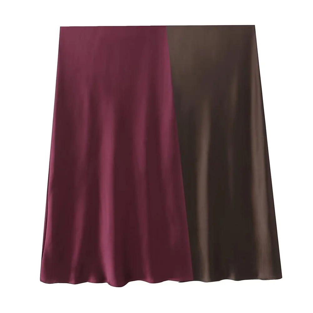 

2025 TRAF Spring New Women's Mid Waist Elastic Versatile Silk Texture Straight Tube Slimming Folded Skirt