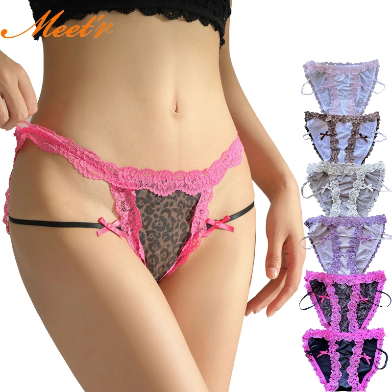 Meet'r Sexy glace soie maille sous-vêtements respirants français Satin dentelle à lacets Lingerie dames tentation Triangle taille basse culotte