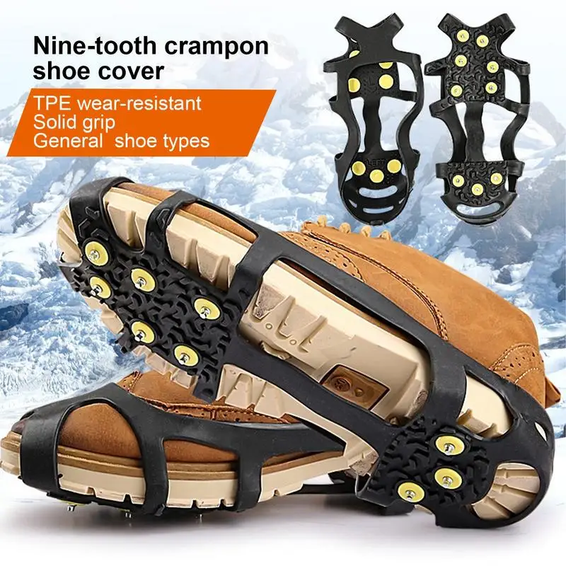 9 Studs Snow Ice Claw Anti-Skid Snow Ice Thermo Plastic Elastomer Climbing Shoes Spikes Grips Cleats Over Shoes Covers Crampons