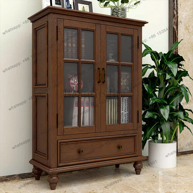 American rural solid wood storage, modern simple and complete double-door wine cabinet furniture