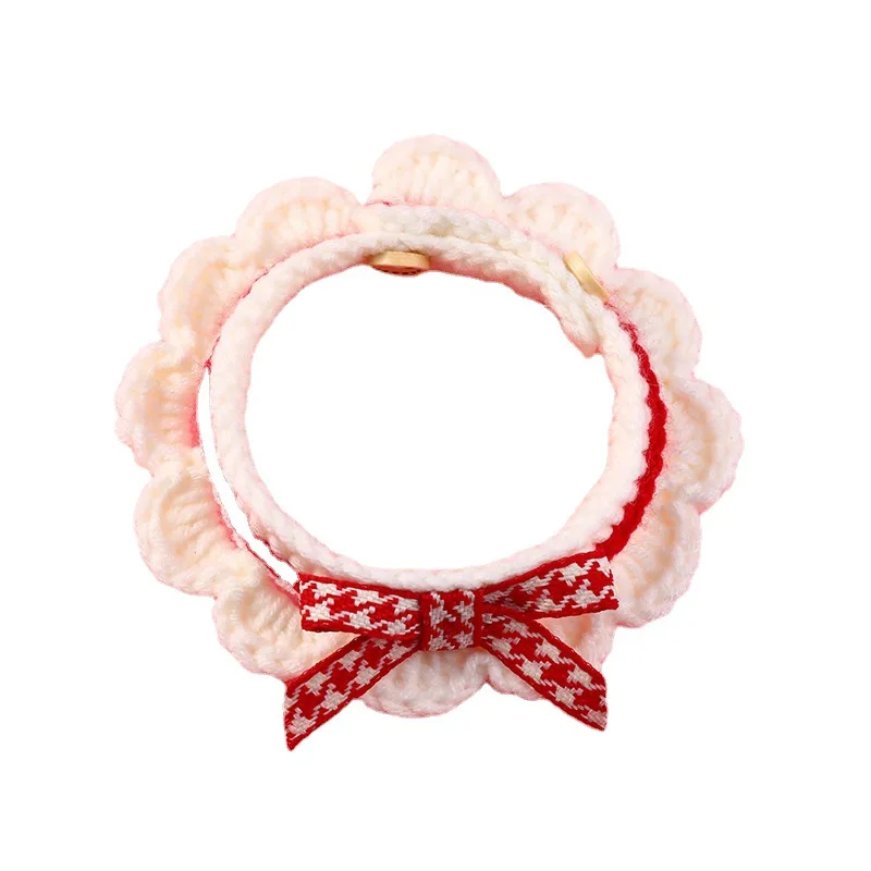 

Милый и удобный вязаный ошейник для домашних животных с бантом, мягкий шейный ободок с цветочным краем для маленьких собак, кошек, щенков, аксессуары для домашних животных