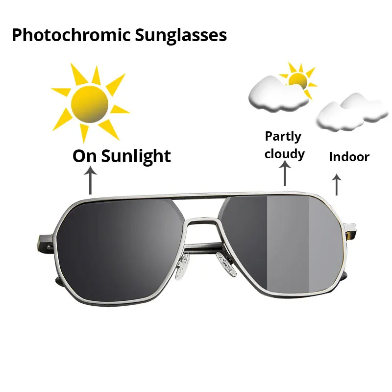 Photochromic Polarized Sunglasses Men Women For Driving Sun Glasses Yellow Lens Aluminum magnesium Polarising Glasses