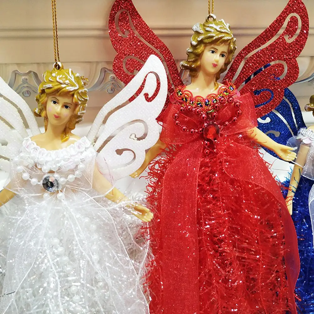1PC White Christmas Angel Pendant Hanging Angels Ornaments Handmade Angel Doll Christmas Gifts For Indoor Xmas Tree Decor