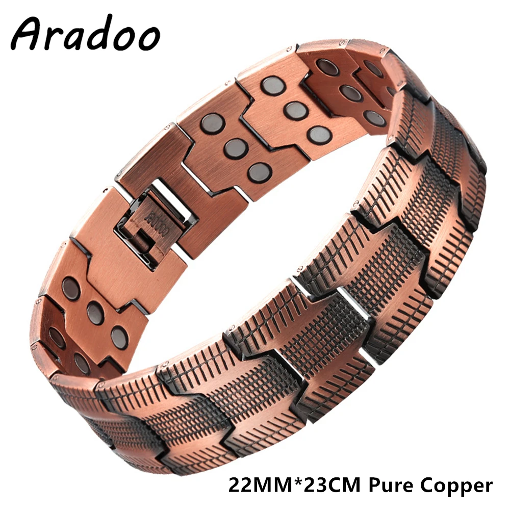 Aradoo Herren Armband aus reinem Kupfer 3500 Gauß 3x starke Magnetfeld therapie Link Armbänder