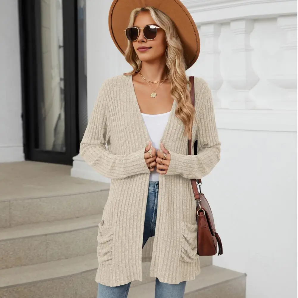 

Кардиган с длинными рукавами облегающий Кардиган стильный вязаный кардиган с V-образным вырезом пальто с карманами для женщин облегающий осень-зима