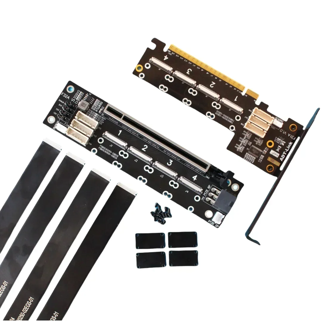 PCIe 4.0 X16 FFC GPU Extender Cable for 1 To 4 Riser Gen4 256G/bps Split Card PCIe-Bifurcation 16X To X4 X8 Expansion Adapter