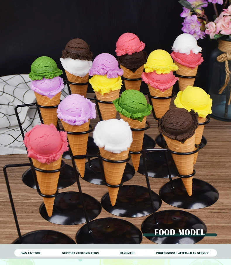 Realistic Plastic Ice Cream Scoop Model, Sweet Hard Faux Display Machine, Display Window Sundae Fake Food Cone, Customized Suga