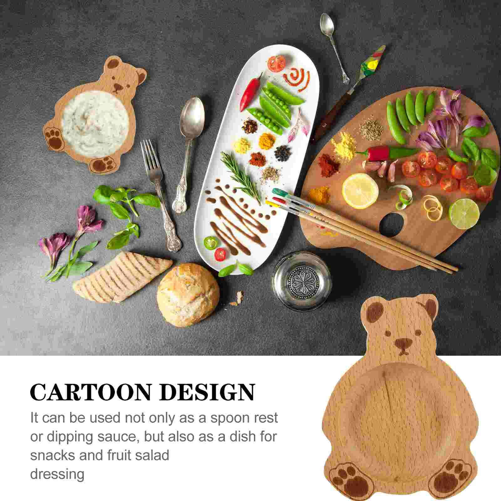 Beech Bear Saucer Multi-function Spoon Rest Restaurant Accessory Small Wooden Household Soy Holder