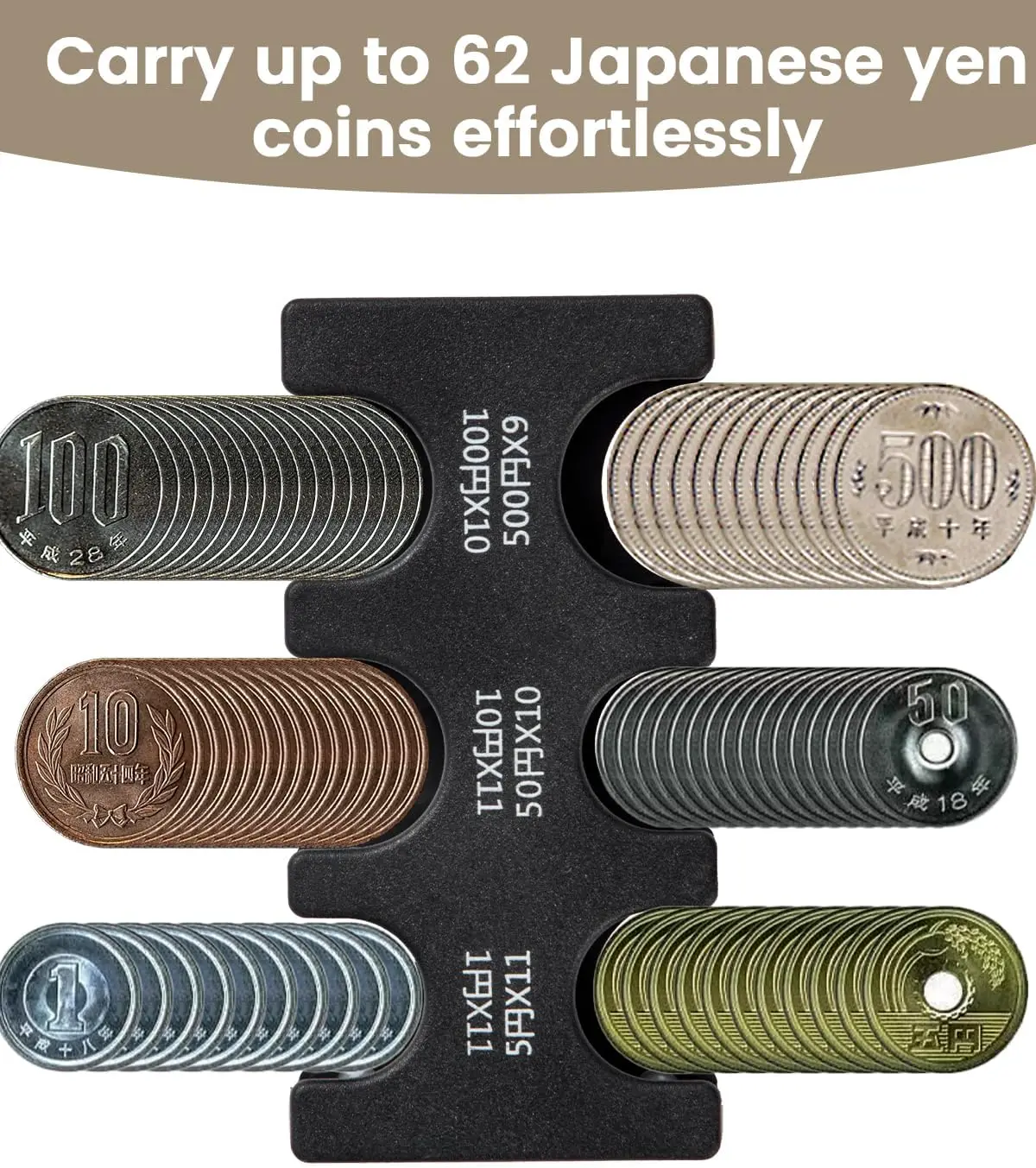 Japanese Yen Coin Holder Hard Case Organizer and Storage for Coins Rectangle JPY Coin Organiser and Dispenser