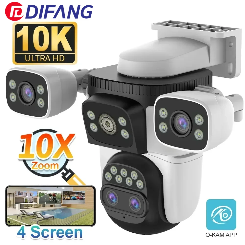 Outdoor Optical 10X Zoom 20MP WiFi Camera 10K Four Lens Four Screens PTZ Human Two Way Audio Auto Tracking Security Camera CCTV