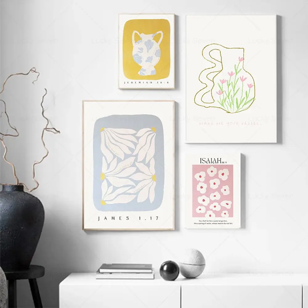 الكتاب المقدس الآية ملصق مع نمط الأزهار ، مطبوعة قماش اللوحة ، الكتاب المقدس الآية الطباعة ، الكتاب المقدس الآية جدار الفن ، المسيحية الإيمان ديكو #3