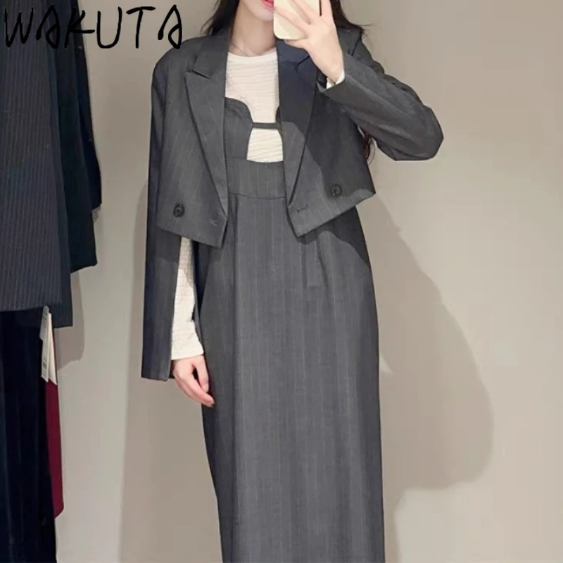 Wakuta Japan Turn-down Collar Long Sleeve Coat Women Double Breasted Casual Soft Sweet Jackets Fashion Fresh Botton Outwears