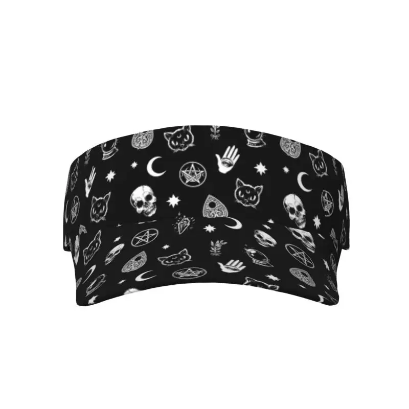 Black Goth Skull Cat Star Sports Sun Visor Hats Women Men Adjustable Lightweight Empty Top Visor Hat for Beach Pool Golf Tennis