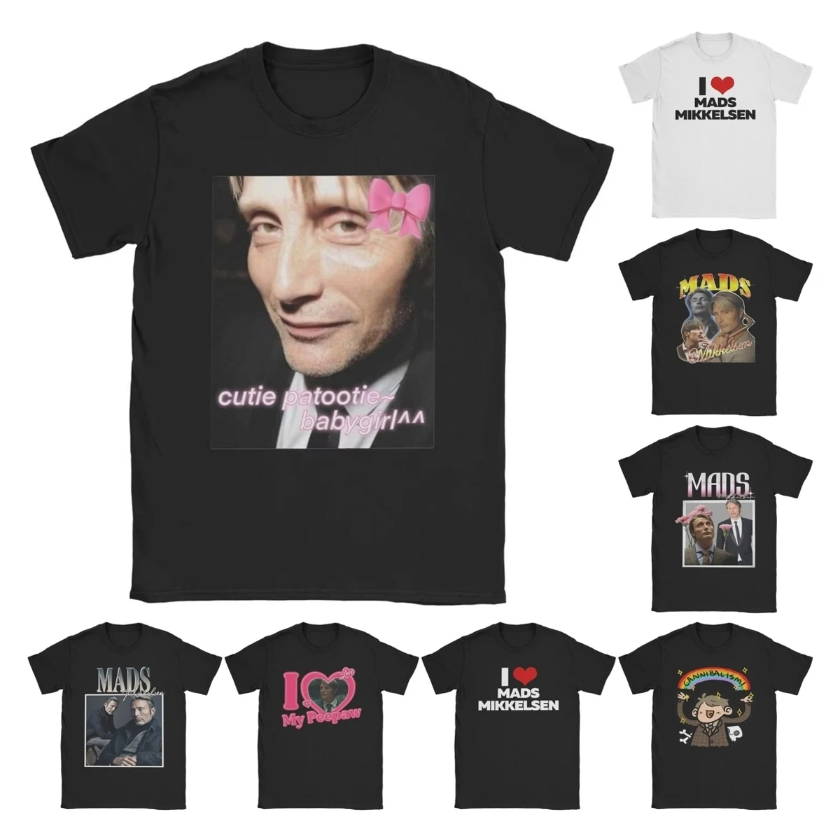 Mads Mikkelsen Baby Girl Men's T Shirt Vintage Tee Shirt Short Sleeve O Neck T-Shirt Pure Cotton Plus Size Clothing