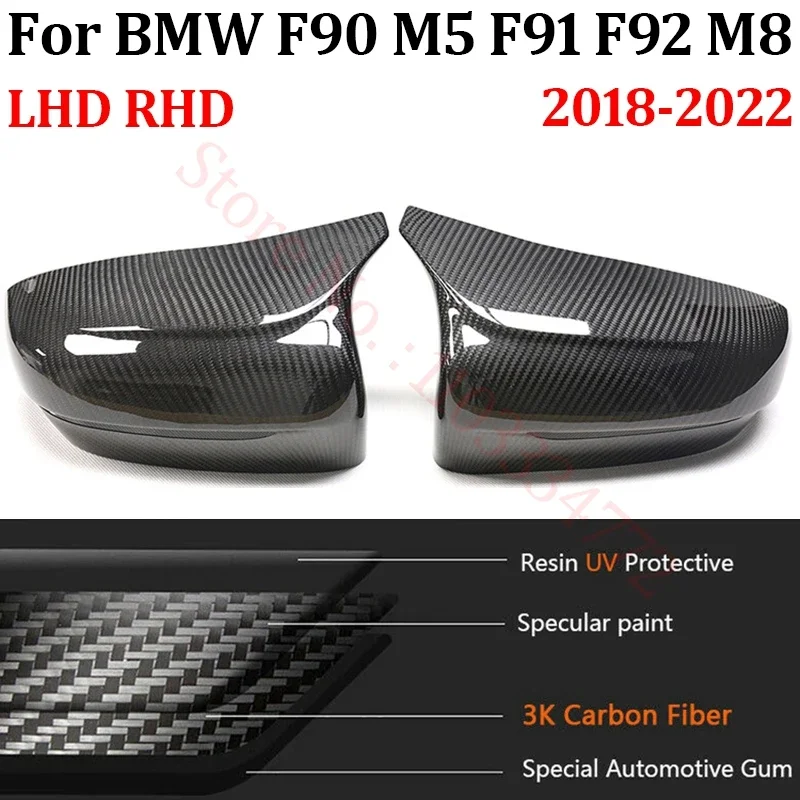 

Real Carbon Fiber Car Rearview Side Mirror Cover For BMW F90 M5 F91 F92 M8 2018-2022 Side Mirror Shell Frame Replacement Case