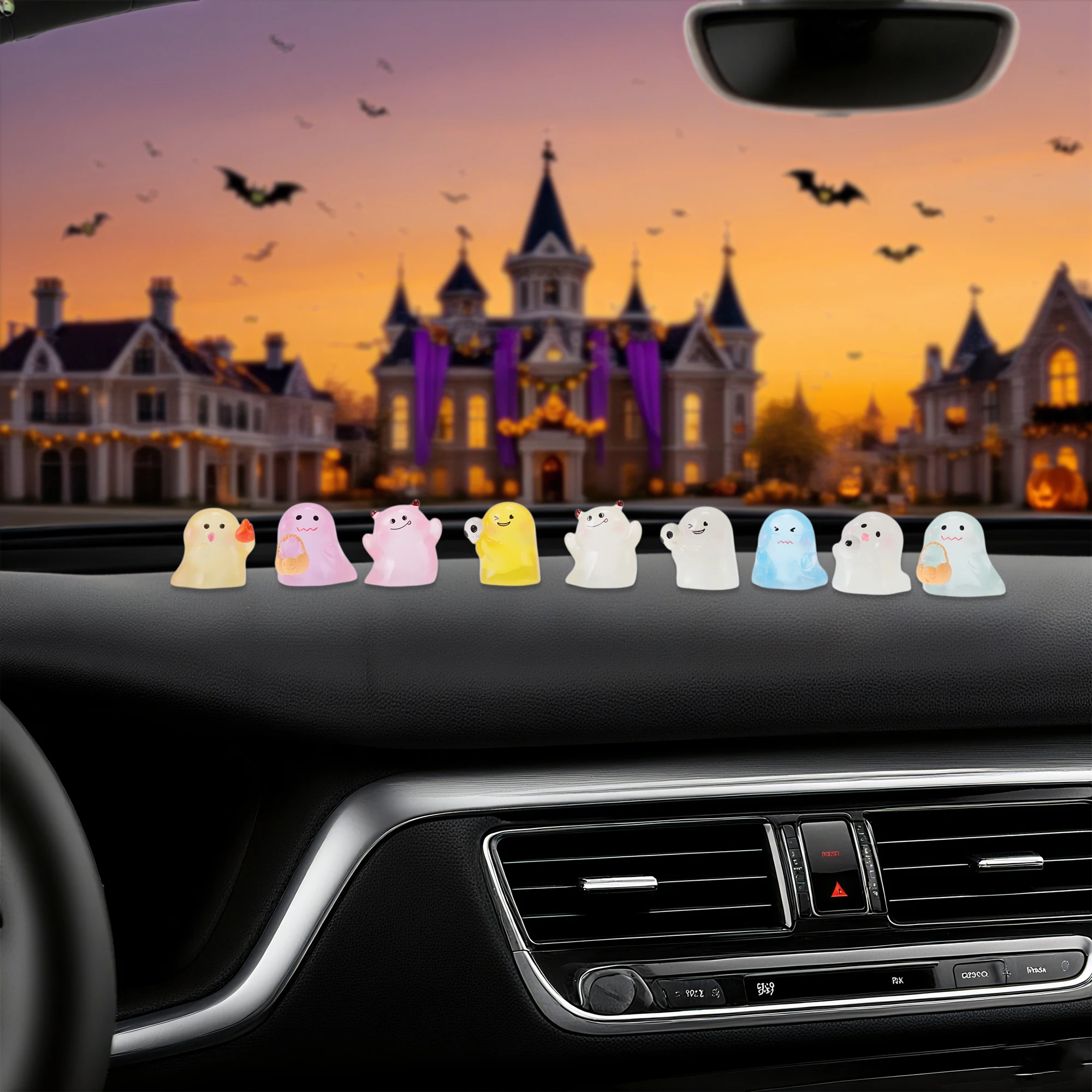 

UXCELL Halloween Figurines Little Ghost Halloween Miniatures Resin Multicolor for Indoor and Car Halloween Decor 1 Set