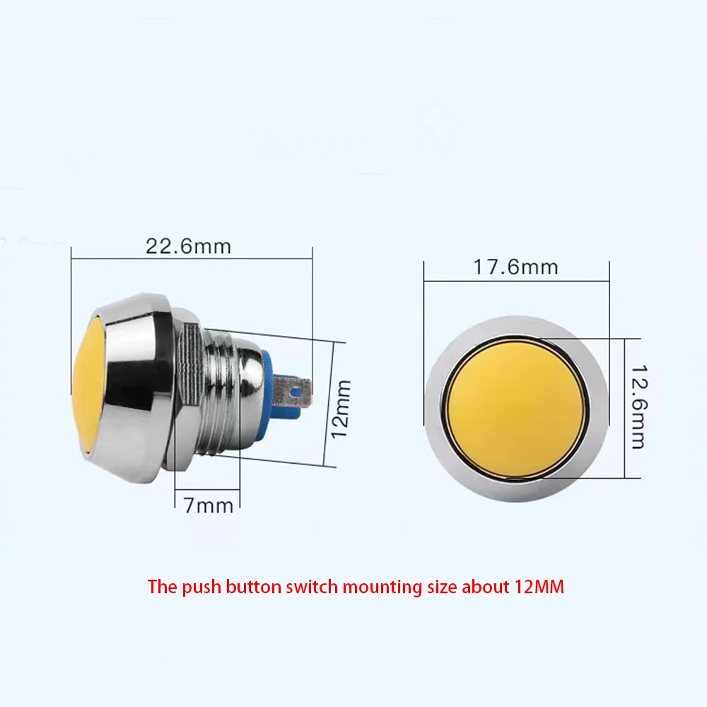 12mm Momentary Push Button Start Stop Power Switch Metal 1A/36V Without Fixation Backlit Connected Electrical On Off Screw Auto