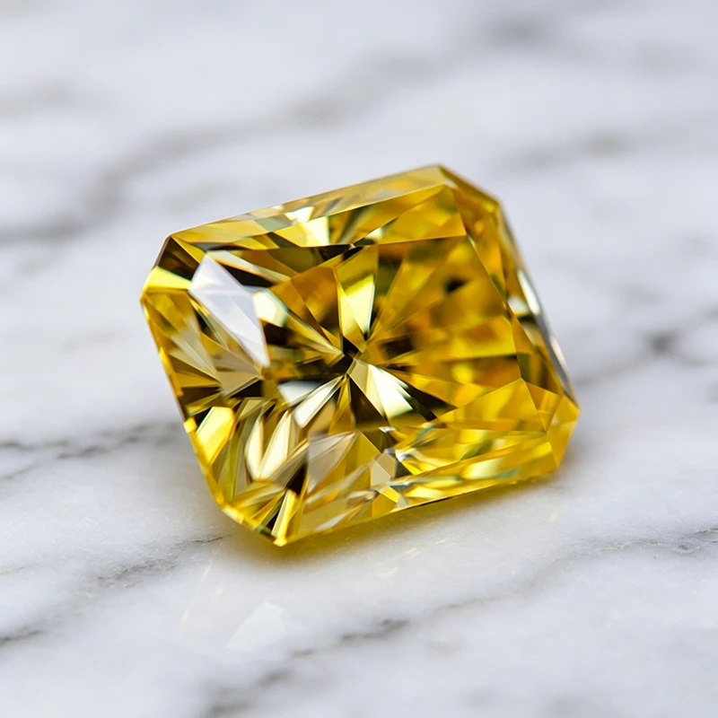 Moissanit-Stein in Zitronengelb mit Radiantschliff für Charms, Schmuck, Ringe und Ohrringe, Besteht Diamanttester mit Zertifikat – Detail 4