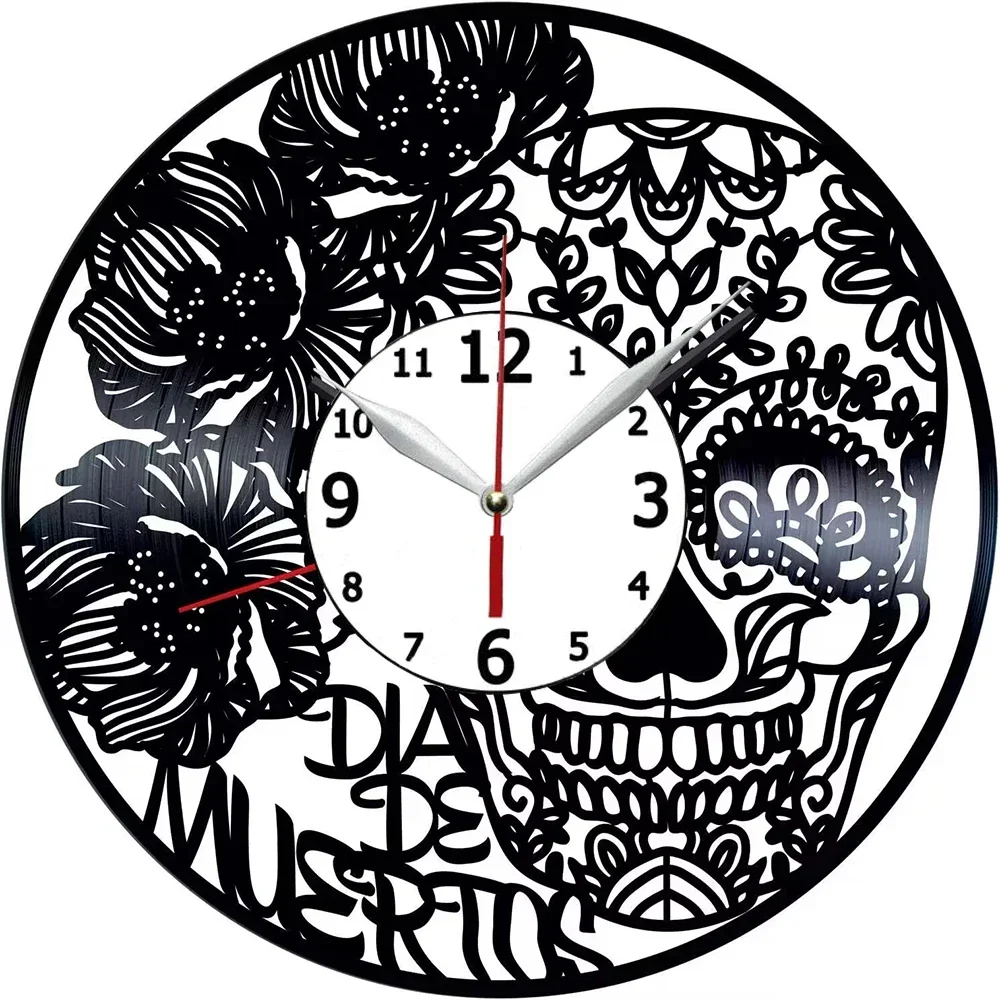 Day of The Dead Black Vinyl Clock - Retro Room Bedroom Decoration - Birthday Christmas Hanukkah Vinyl Record LED Gift