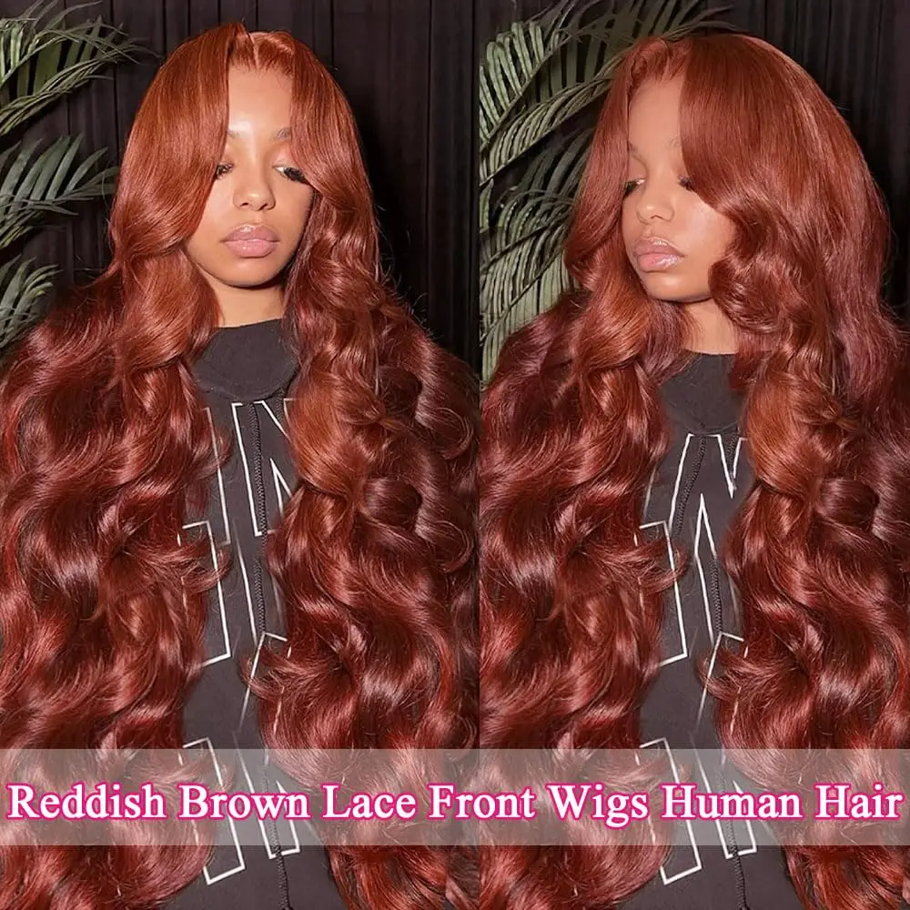 30 38Inch Reddish Brown Body Wave 13x4 Lace Front Human Hair Wigs Brazilian Colored Water Wave 13x6 HD Lace Frontal Wig 200%