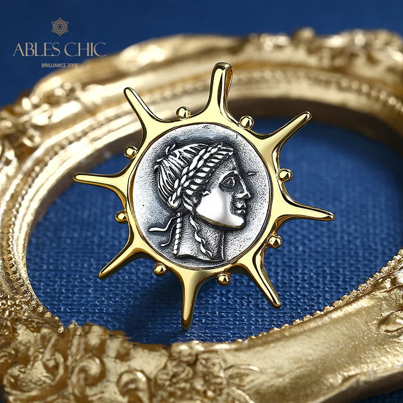 Ables Chic Apollo Greek Silver Coins Charm Solid 925 Silver Roman Coin Pendant Only N1020