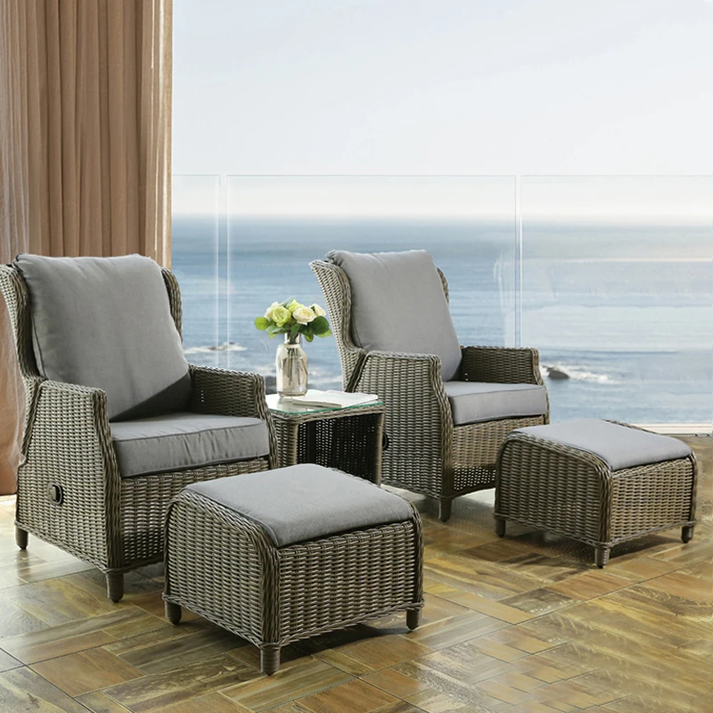 

Modern Outdoor All-Weather Patio Garden Sofa Foot Stool Set Natural Rattan Furniture for Hotels Dining Courtyard Park-Factory