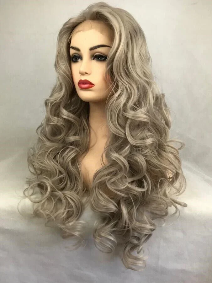 Platinum Blonde Human Hair Blend Full Lace Front Wig Synthetic Heat Ok Natural Daily Wigs