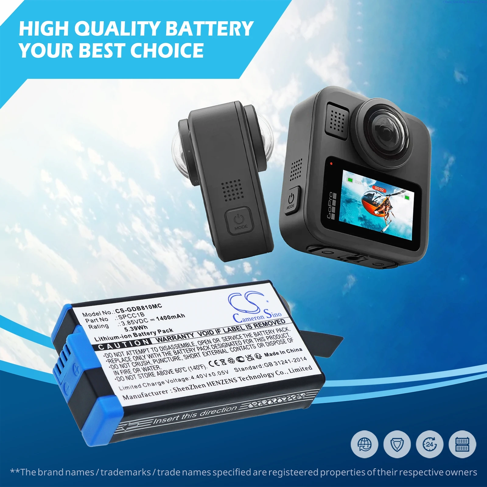 Cameron Sino 3.85V 1400mAh Camera Battery SPCC1B, 601-26762-000 for GoPro Max, Max 360, ACBAT-001