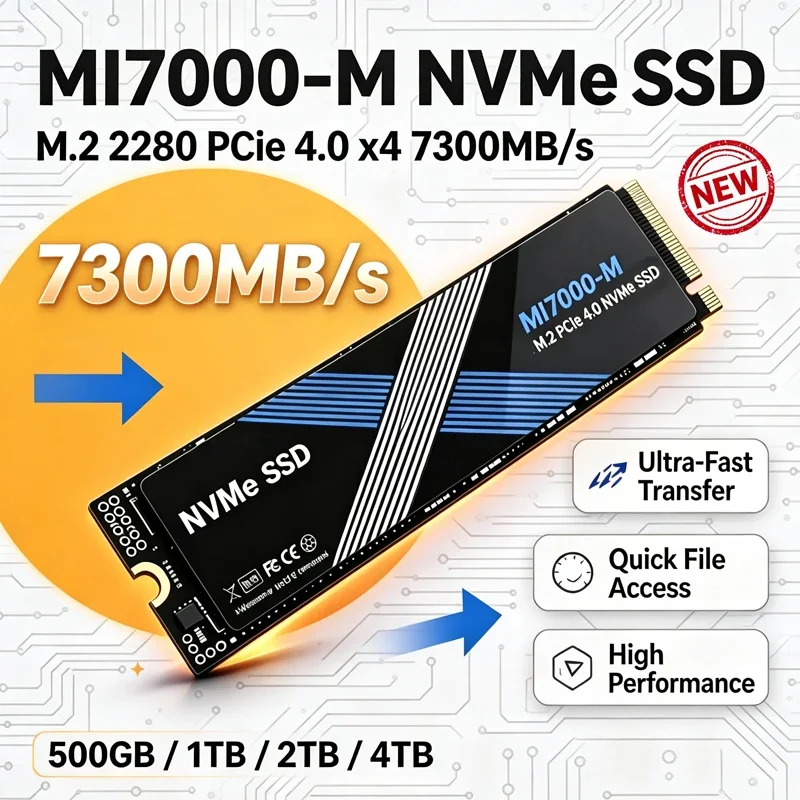 NVMe M2 PCIe 4.0, MI7000-M M.2 SSD Hard Disk 1TB 2TB 4TB, High Speed 7300MBs,Internal Solid State Drive For Laptop Desktop PC