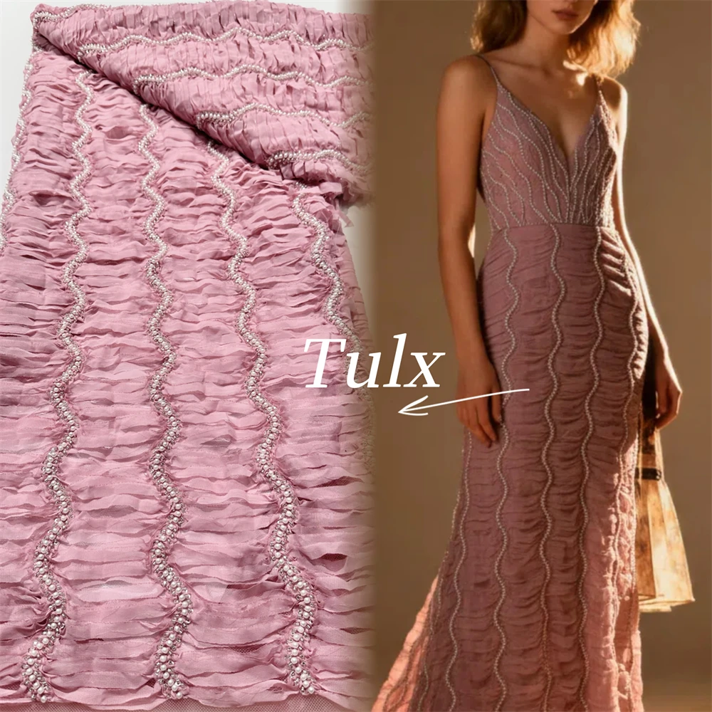 

2026 Luxurious Nigerian African Beaded Lace Fabric High Quality Sequins Embroidery African French Lace Fabric For Sewing Dress